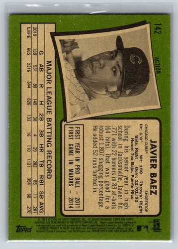 2020 Topps Heritage #142b Javier Baez immagine d'azione Chicago Cubs - Foto 2 di 2