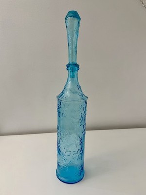 Vintage Empoli Blue Genie 21'' Tall Bottle Decanter Leaves Embossed