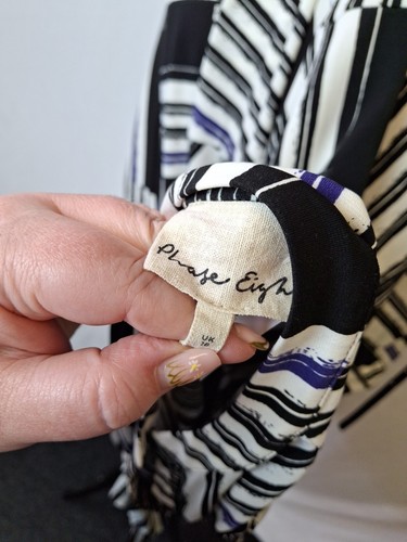 Phase Eight Collarless Shirt Dress Midi Belted Stripe Black White UK16 C4493 - Picture 7 of 10