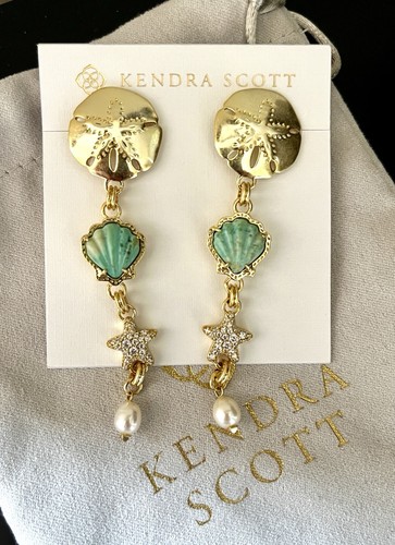 Pendientes lineales Kendra Scott Brynne Shell estrella verde crisocola arena dólar nuevos con etiquetas - Imagen 1 de 3