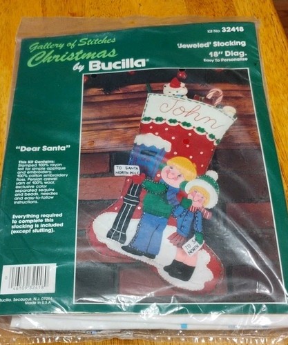 Vintage Bucilla Schmuckstrumpf Filz Weihnachtsstrumpf Set #32418 Lieber Weihnachtsmann