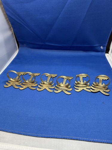 Brass Palm Tree Napkin Rings, Set of 6 Green Tropical Paradise - Picture 4 of 6