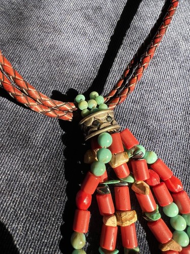 Cool Vintage Chico’s Boho Quaste Statement Choker Halskette Türkis Koralle - Bild 3 von 6