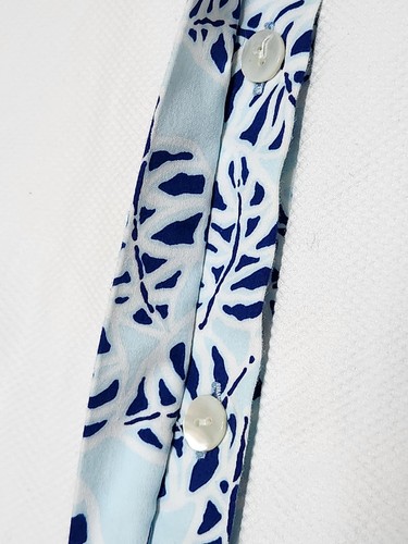 Oscar de la Renta Girls Cotton Dress Button Down Collar Blue Tropical Palm Sz 12 - Picture 3 of 8