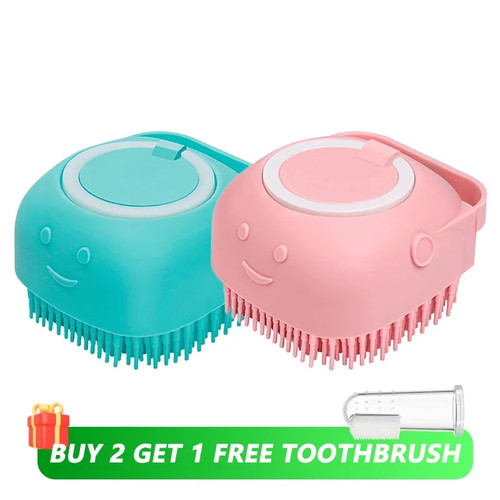 Dog Bathing Brush Pet Massage Brush Shampoo Dispenser Soft Silicone Brush Rubber - Picture 9 of 21