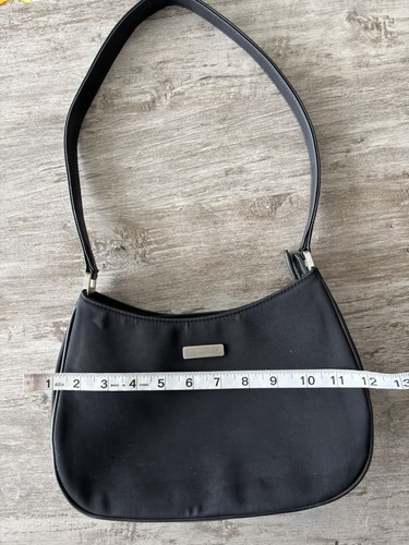 90s Vintage Liz Claiborne Handbag Black Nylon Shoulder Bag Purse Silver Hardware - Picture 5 of 12