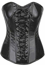 Black Faux Leather Lace-Up Overbust Corset Goth Punk Emo Metal Pinup Grunge Club