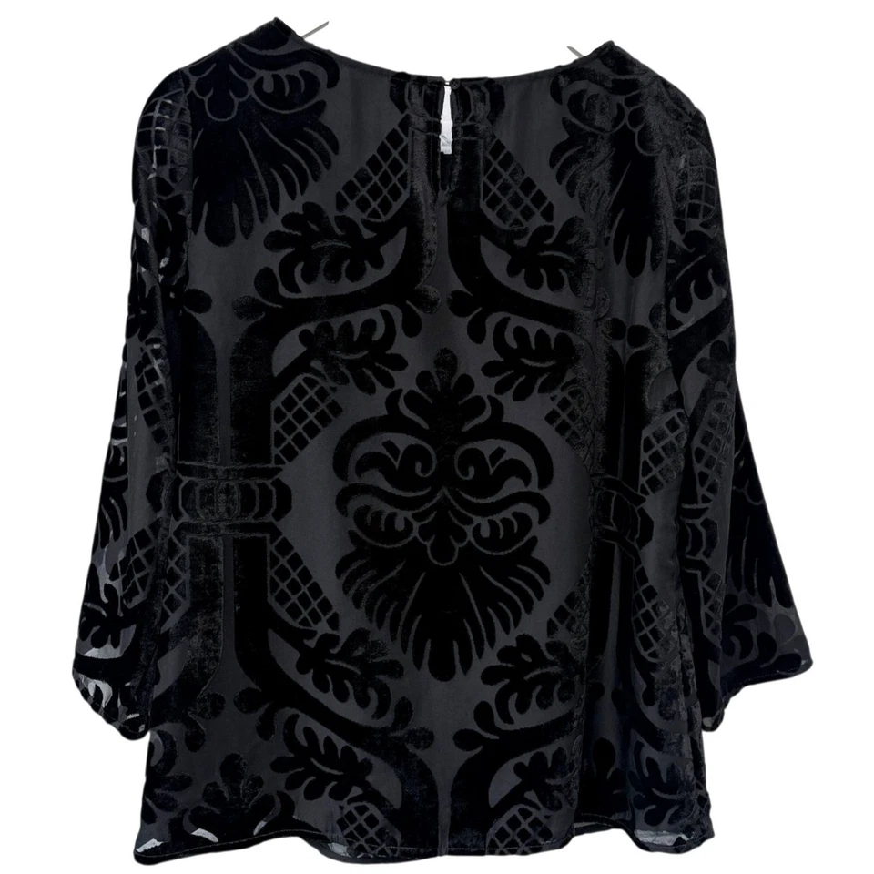 Blusa Talbots RSVP Veludo Preto Tamanho Pequeno Burnout Scroll Noite Férias - Imagem 3 de 4