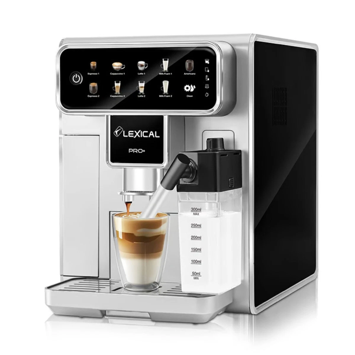 Máquina de café automática Lexical Germany 1300 W, 15 bares, molinillo y leche incorporados