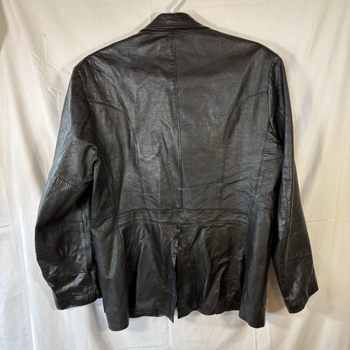 Vintage 90s BAZAAR Men's 2-Button Soft Black Leather Blazer Jacket Size 46 - Picture 9 of 9