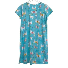 Blue Lama Print Cotton Blend Short Sleeve Nightgown Women's Size S NWOT