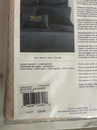 Ralph Lauren Bedford Jacquard Queen Flat Sheet Champagne. Brand New! - Picture 4 of 7