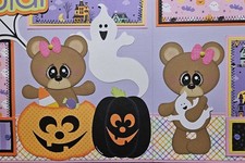 Premade 12x12 Scrapbook Pages Handmade Layout Spooky Halloween Sewn Mats PCC