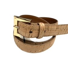 CHAPS Women's Belt Sz M Natural Brown Cork Gold Buckle Dress Faux Leather NEW