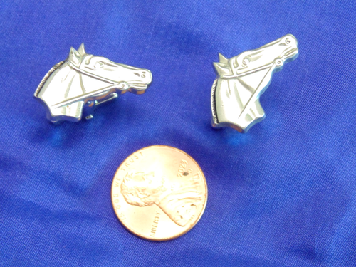 Vtg Sleek Modernist Horse Head Cuff Links Swank Silver Tone Unisex Equestrian - Picture 3 of 3
