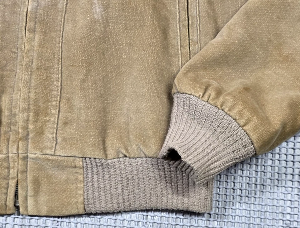 Chaqueta Bomber De Colección Cal Craft Cremallera Completa Beige Terciopelo M Forrada a Cuadros Hecha en EE. UU. Foto 4 de 4