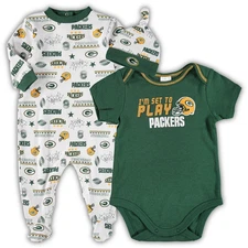 NEW Green Bay Packers Baby Onesie, Hat & Sleeper Set - Gerber NFL Newborn 0-3M