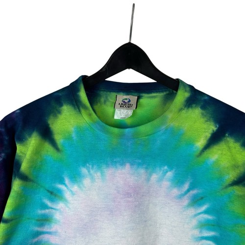 Camisa vintage años 90 azul líquido tie dye puntada única logotipo en blanco talla L - Imagen 3 de 8