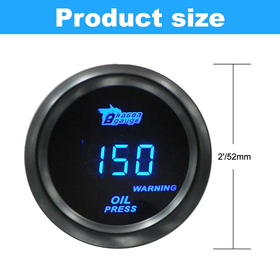 2" 52mm Digital LED Electronic Oil Pressure Gauge Meter W/Sensor 0-150 PSI - Imagem 4 de 4