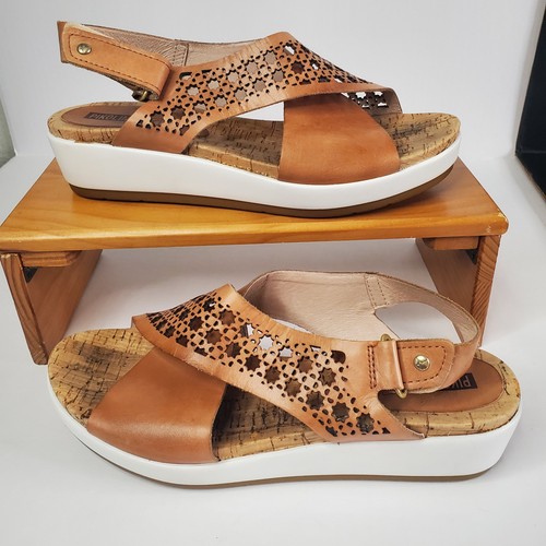 Pikolinos Womens Sandals Mykonos Criss Cross Brown Leather Sz 39 US 8.5 - Picture 2 of 10