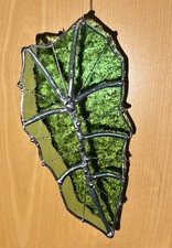 Handmade By Me Stained Glass Copper Foil Tiffany Style Alocasia Plant Leaf