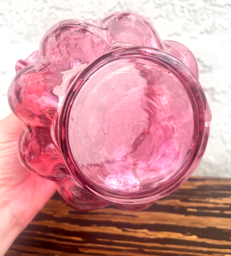 Vintage Fenton Cranberry Diamond Optic Ruffled Melon Rose Bowl Vase 5” tall - Picture 2 of 6