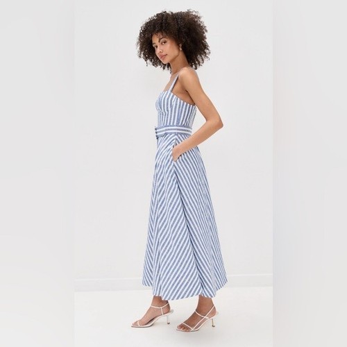 NEW Cara Cara Calypso Midi Dress Ivory Blue Striped Seersucker | US 2 UK 6 - Bild 3 von 13