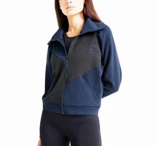 Puma & Goop Track Jacket Womens L Front Zip Sweat Activewear High Neck Blk Blue