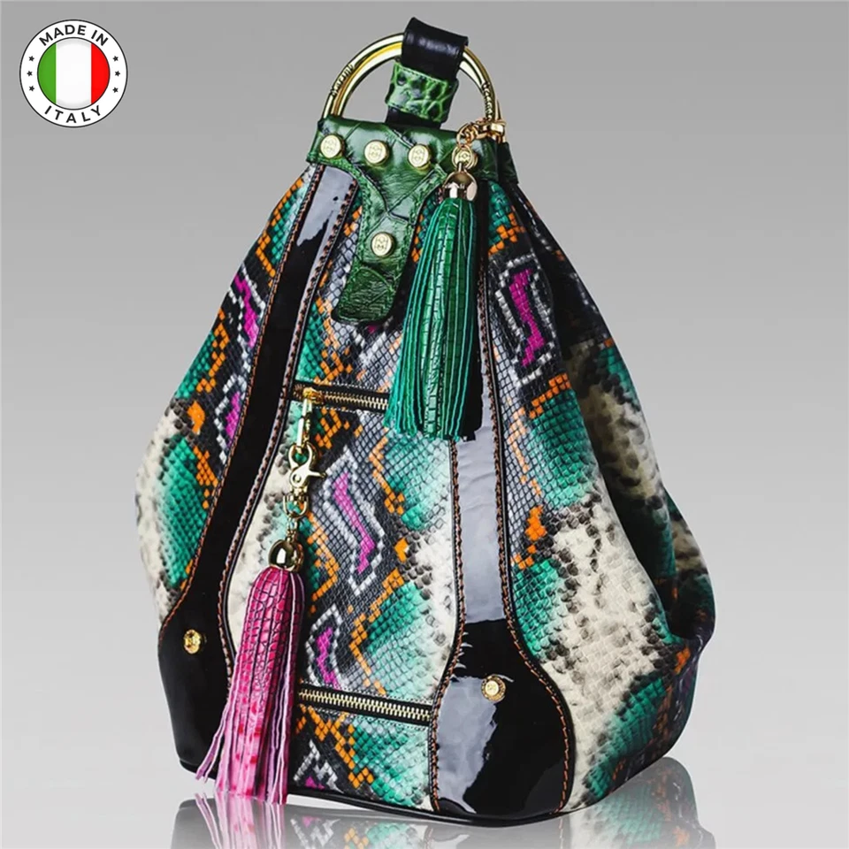 Bolso Mochila Cartera Cubo Diseñador Marino Orlandi Bolso Esmeralda Cuero Pitón