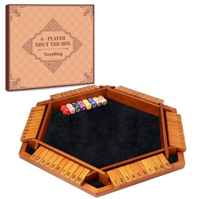 Upgraded 1-6 Players Shut The Box Dice Game, Wooden Board Table Family Game f...