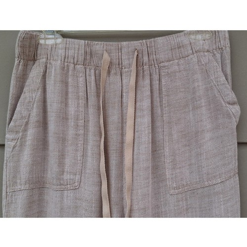 Thread + Supply Rayon Linen Wide Leg Elastic Waist Casual Cropped Pants L Beige - Bild 8 von 9