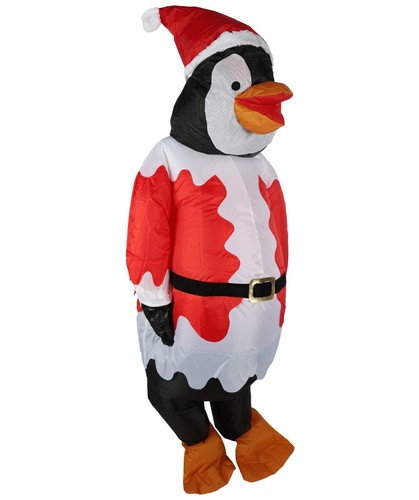 Unisex Santa Suit Penguin Inflatable Red and White Costume, Funny Holiday Outfit - Picture 3 of 12
