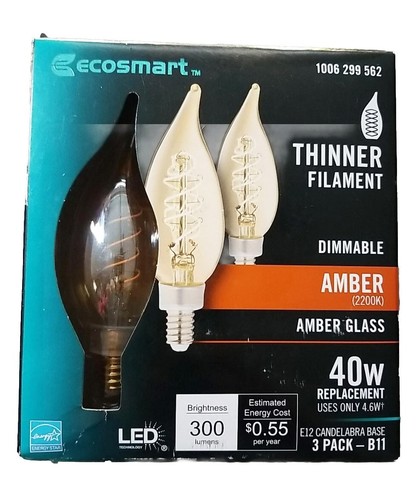 EcoSmart 40W Equivalent B11 Dimmable E12 Candelabra LED Amber 4 X (3 Packs) - Picture 2 of 3