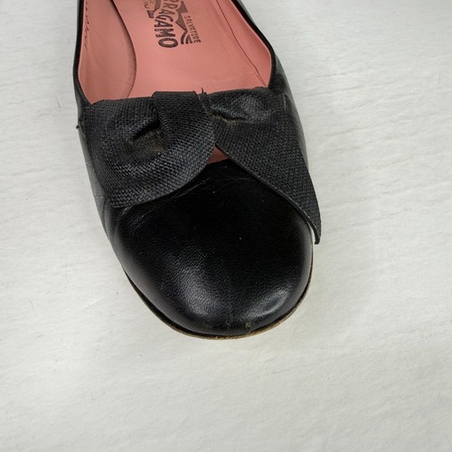 Salvatore Ferragamo Black Bow Leather Ballet Flats Shoes Loafers Womens 9B - Picture 8 of 14