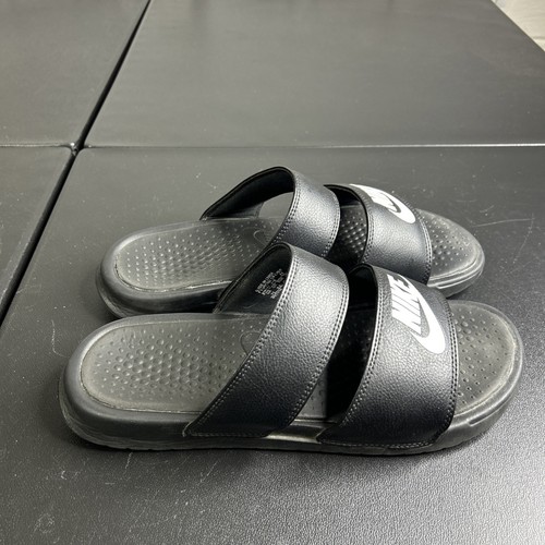 Nike Benassi Duo Ultra Womens Sandals Sz 11 Black White Leather Slide 819717-010 - Picture 2 of 6
