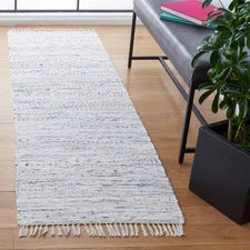 Rag Rug Collection Runner Rug - 2'3 x 7', Ivory & Multi, Handmade Boho Stripe