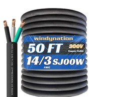 50 Feet 14/3 SJOOW Cable Cord 14 AWG 3 Conductor SO Wire - 14 Gauge 3 Conduct...