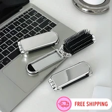 Foldable Hair Comb & Mirror Portable Pocket Hair Brush Soft Bristles Travel Comb