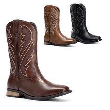 Mens Embroidery Western Boots Cowboy Classic Slip on Fashionable Western Boots