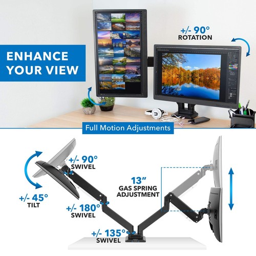 MOUNT-IT! Heavy Duty Dual Monitor Desk Mount with USB 3.0 Ports | 33 lbs Capa... - Bild 4 von 9