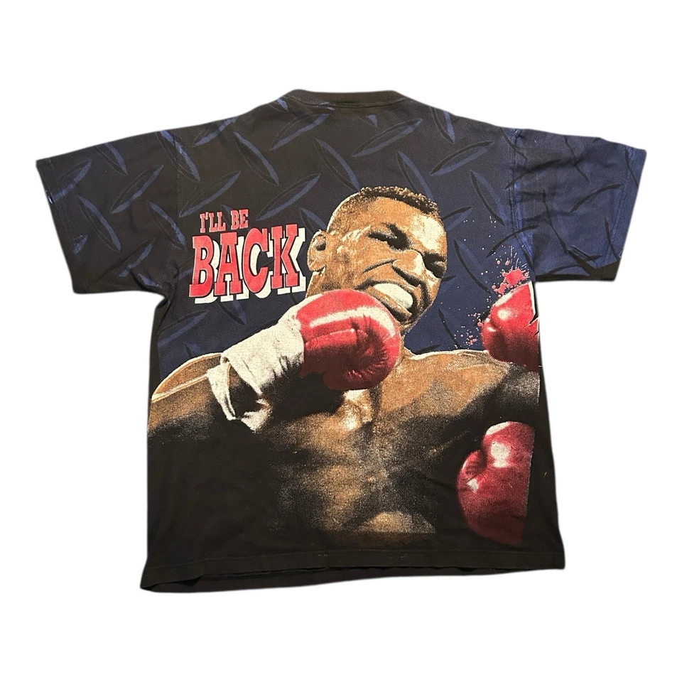 Camiseta Vintage 1995 Mike Tyson I’ll Be Back AOP Tamanho GG Dupla Face Rara - Imagem 2 de 3