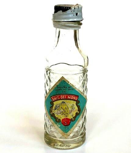 Botella de licor miniatura Anis Del Mono mono mono gráfico texturizado botella vacía de colección
