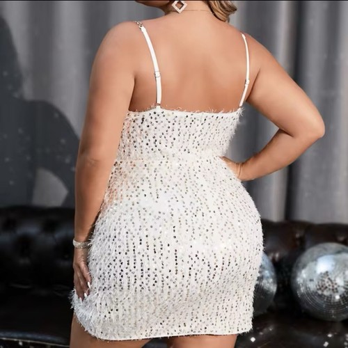 Women Salsa Latin Dance Dress Sequins Eyelash Fringe Party Ballroom Flapper 1XL - Picture 2 of 15