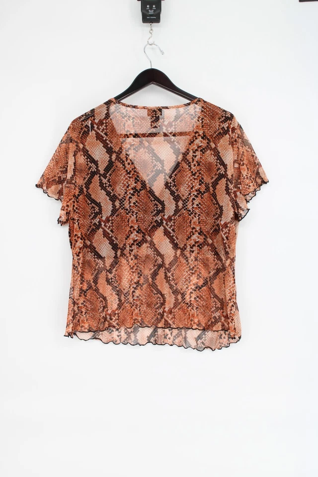 Top Rue 21 para mujer talla 3X marrón multicolor estampado animal busto forrado transparente Foto 2 de 4