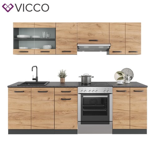 Cucina componibile blocco cucina ad incasso Raul 240 cm antracite quercia Vicco - Foto 7 di 7