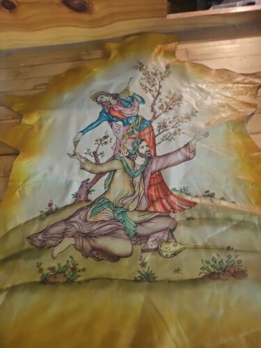 Seltene Vintage persische Handmalerei Leder ca. 3'x2' Lammfell Rarität - Bild 12 von 18