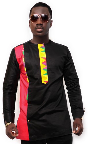 Men's African Fashion Wear Kente Multicoloured Long Sleeve Shirt Men's Clothing - Picture 2 of 4
