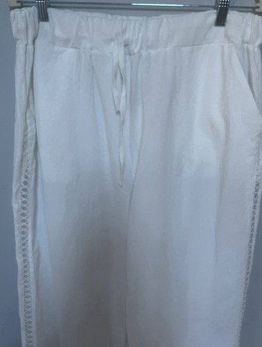 Puimentiua Women’s Linen Cotton Pull On White Cropped Pants Size XXL NEW - Picture 3 of 12