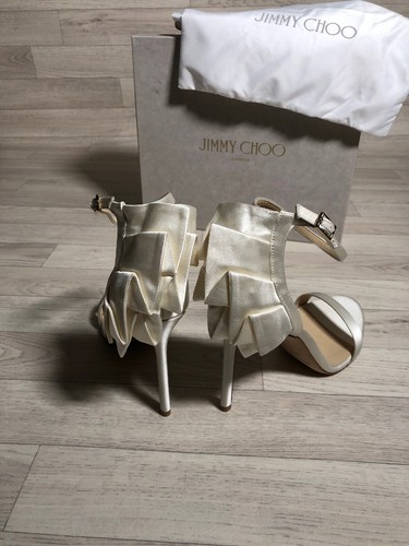 Jimmy Choo Kerry 100 Ivory Satin Hochzeit Brautschuhe High Heel Stilleto UK7 40 - Bild 11 von 12