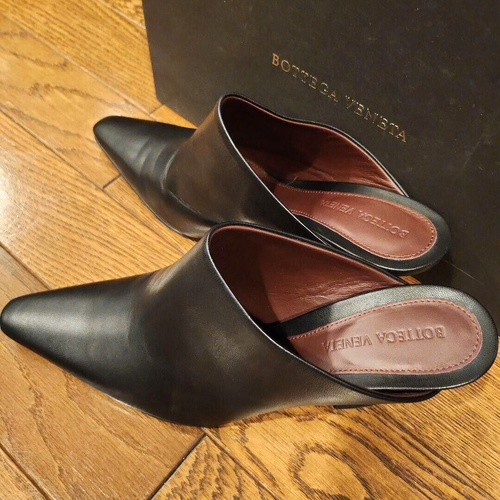 Bottega Veneta Mules Leather Black Size 37.5 US 7.5 With bag & box, heel 3.1 in、 - Picture 2 of 15